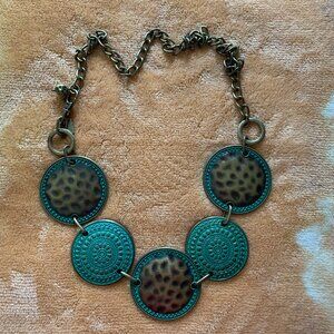 Chicos Adjustable Belt Bronze Tone Chain Huge Green Medallions 42" Long